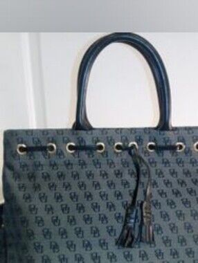 Dooney & Bourke Gray Canvas Shoulder Bag with Black Leather Trim.